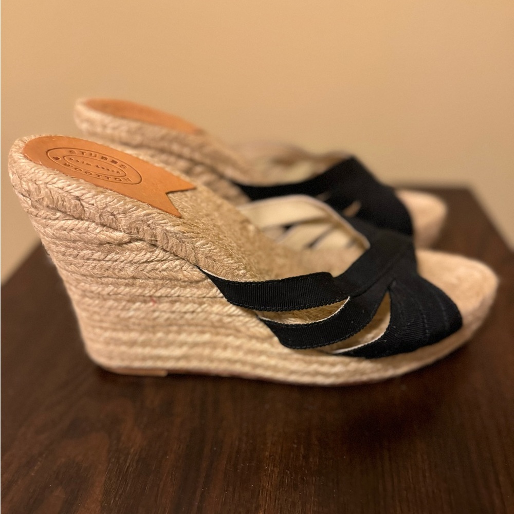 Stubbs and Wootton Women's Espadrille Black Ribboned Wedge.Size 10 U.S/41 EU - Picture 2 of 5